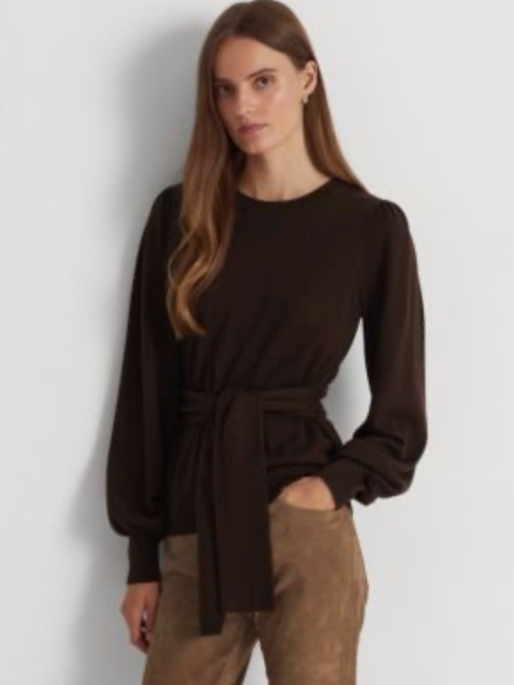 Ralph Lauren Brown Crewneck Sweater with tie waist women’s size 3XL